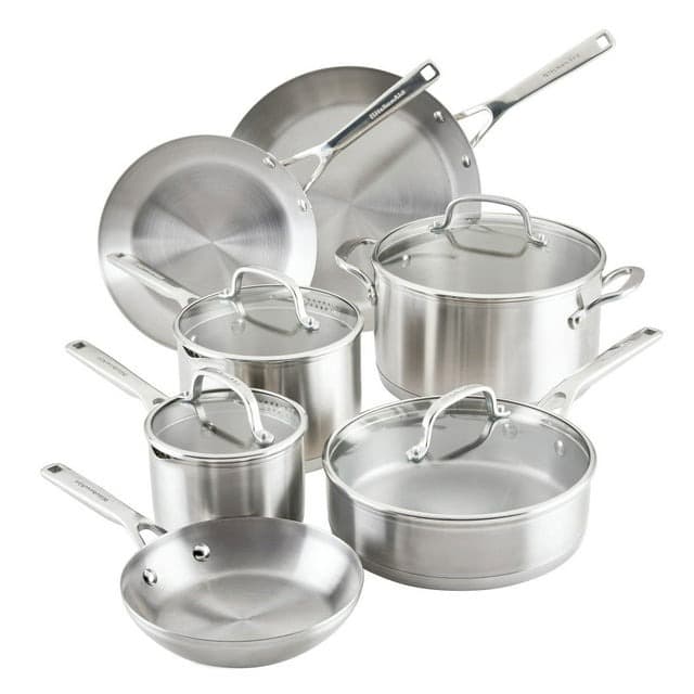 Sam’s Club #ad: KitchenAid 3-Ply Base Stainless Steel 11-Piece Cookware Set for $174.98 (Reg $220) + Free Shipping.