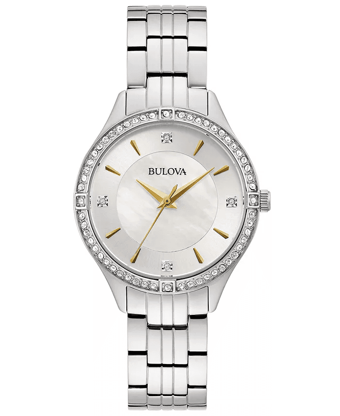 Macys #Ad:Bulova Women’s Crystal Stainless Steel Bracelet Watch $162.50 (was $325) + free shipping.
