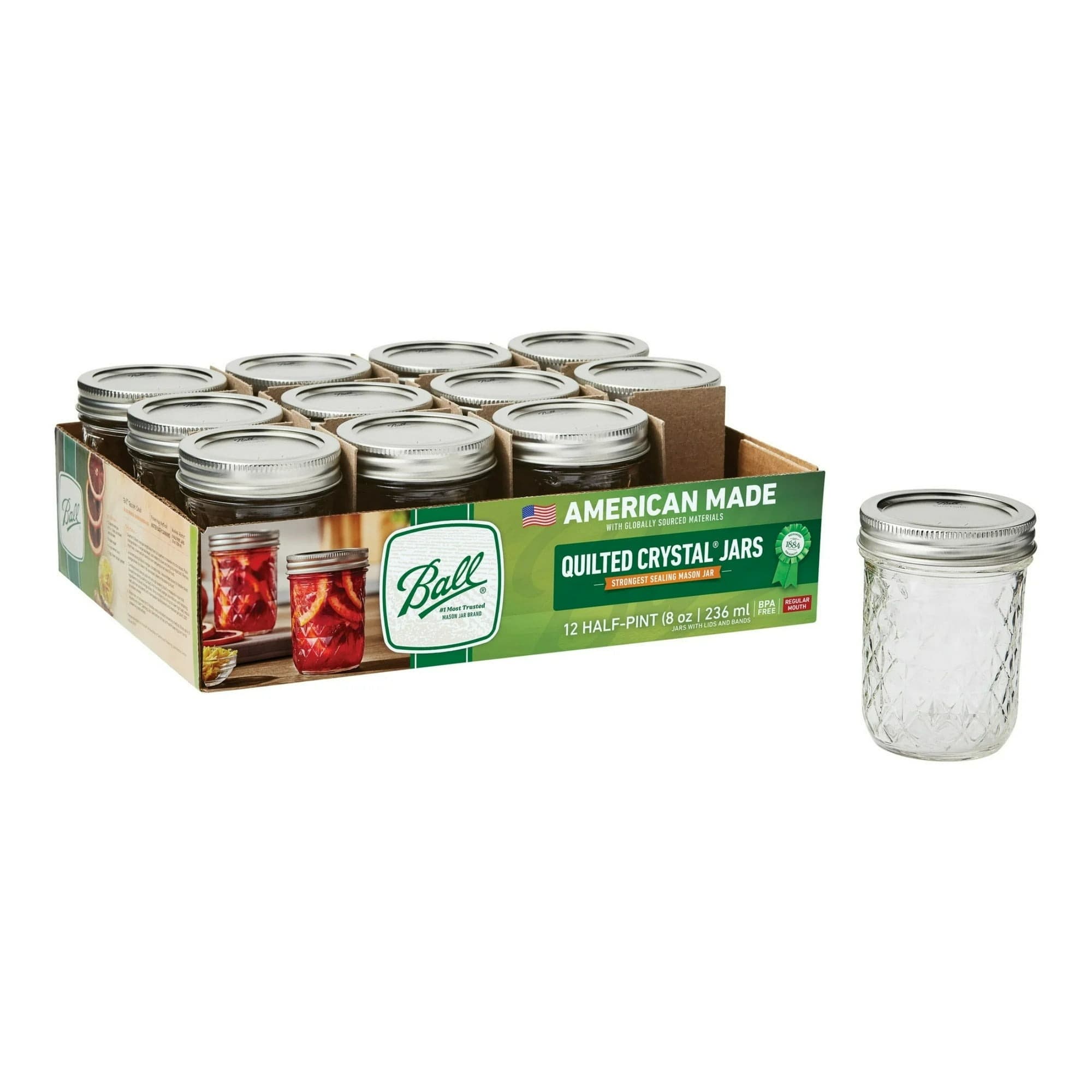 Walmart #ad :Ball Regular Mouth 8 oz Quilted Crystal Mason Jars with Lids &amp; Bands For $11.98 (Reg $18.85)