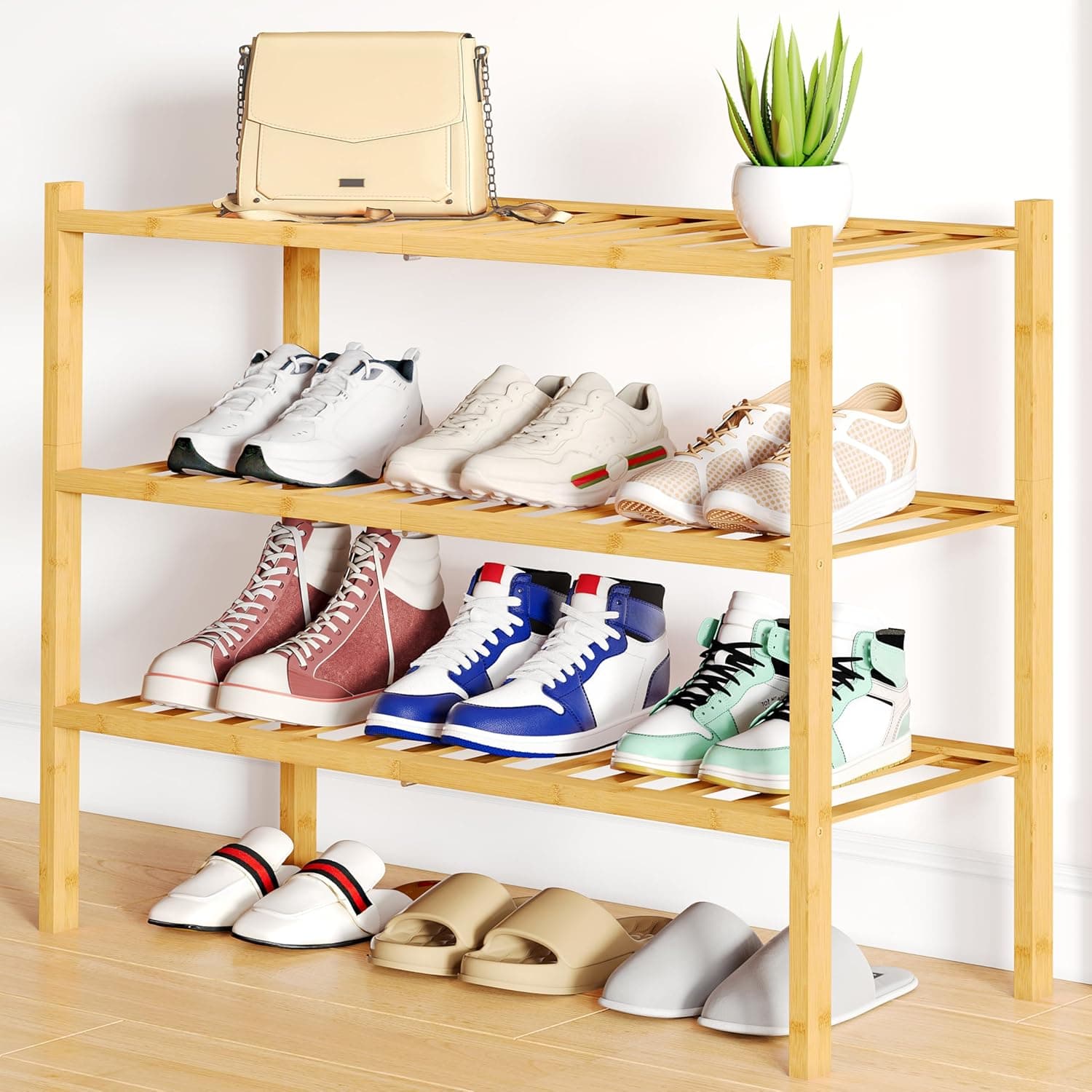 Amazon : Smiry Shoe Rack, 3 Tier Bamboo Shoe Organizer $10 (Reg $29) + Free prime shipping. #ad