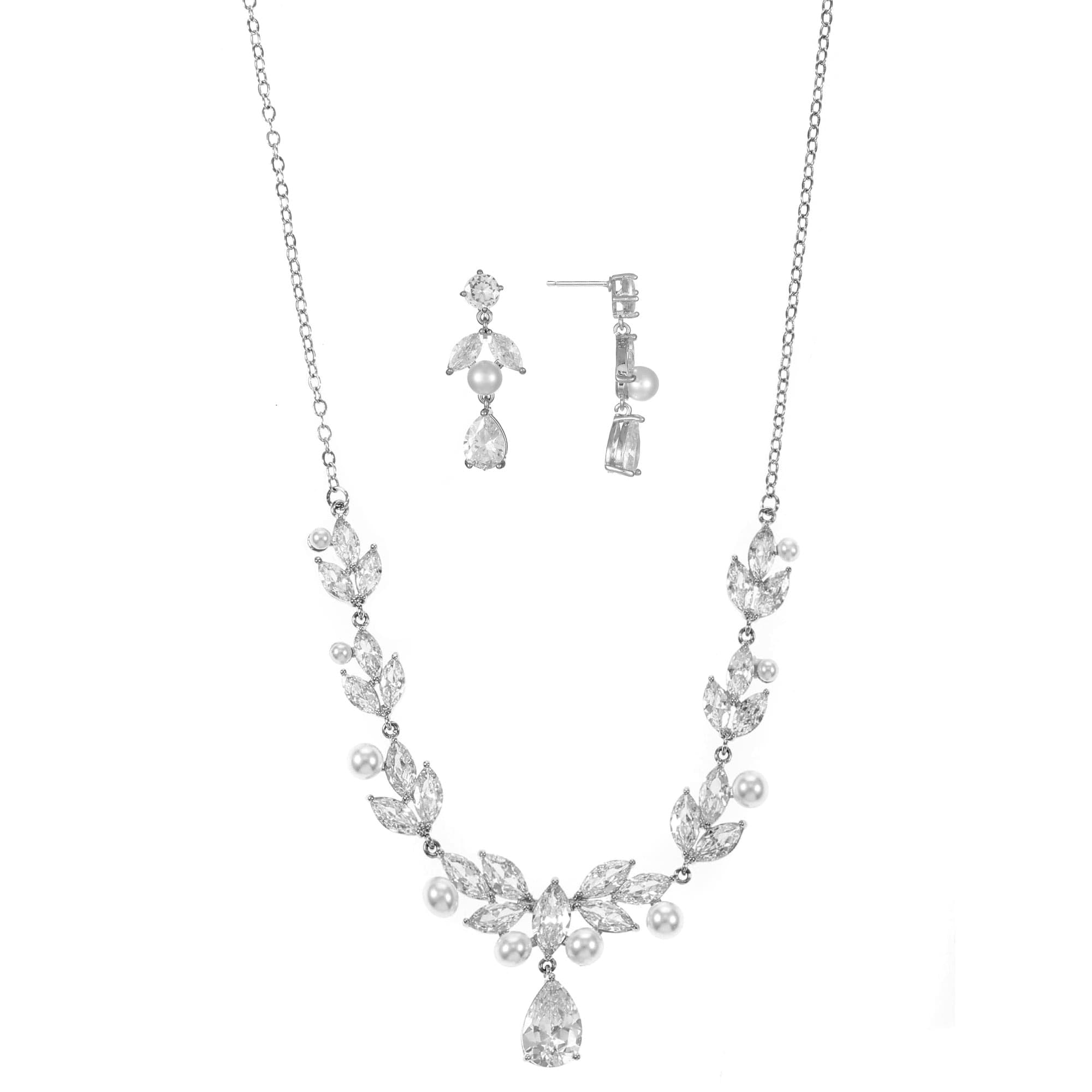 Walmart #ad :Believe by Brilliance Fine Silver Plated Earring and Necklace Set with Genuine CZ, Leaf Motif For $19.94