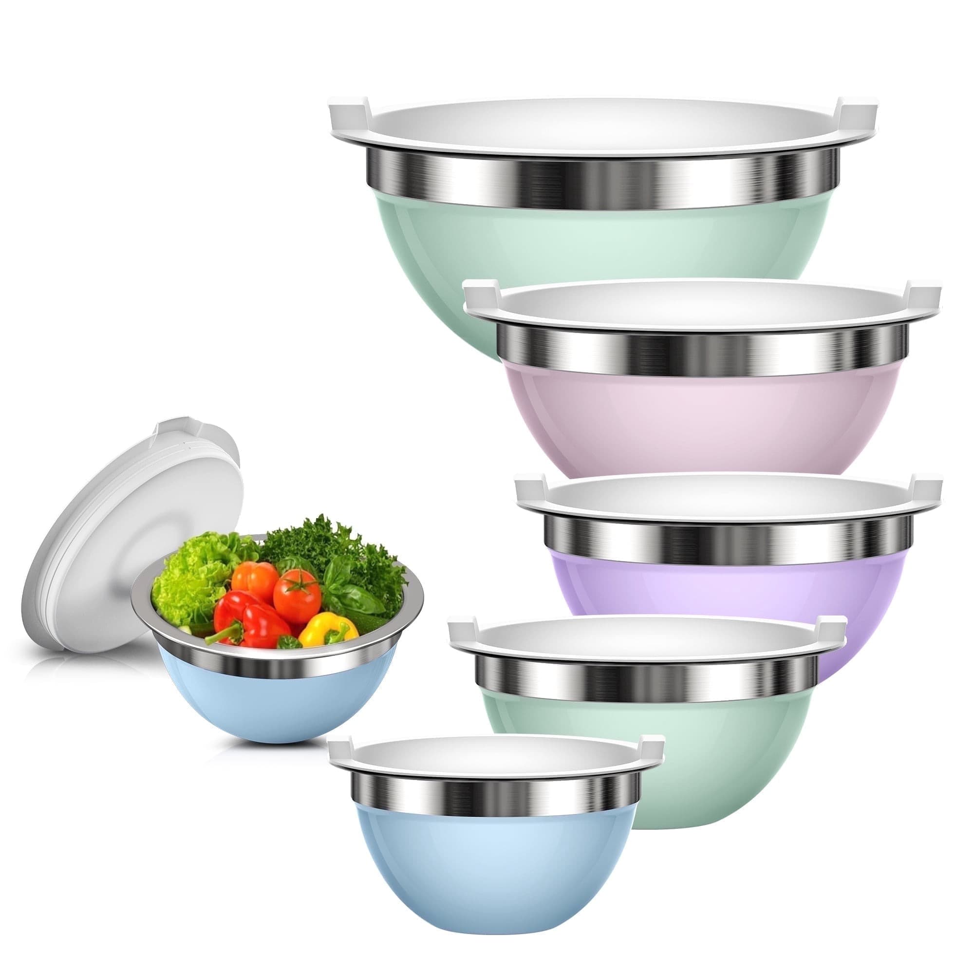 Walmart #ad :Laoyebaoho Stainless Steel Mixing Bowls Set of 5, Mixing Bowls with Lids,Morandi Color For $18.99