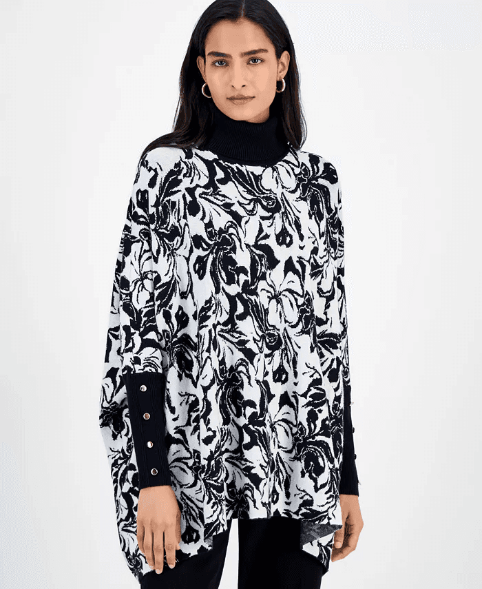 Macys #Ad:JM Collection Women’s Printed Turtleneck Poncho Sweater $19.99 (was $64.50) + store pickup.
