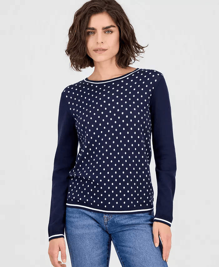 Macys #Ad:Nautica Jeans Nautica Women’s Cotton Dot Crewneck Sweater $27.80 (was $69.50) + free shipping.   <a href="https://fave.co/4toUXLo">SHOP HERE!</a>