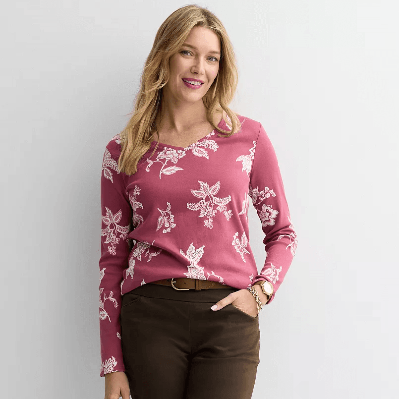 Kohl’s #ad:Women’s Croft &amp; Barrow® Essential Long Sleeve V-Neck Tee $8.27 (was $14.99) + store pickup.