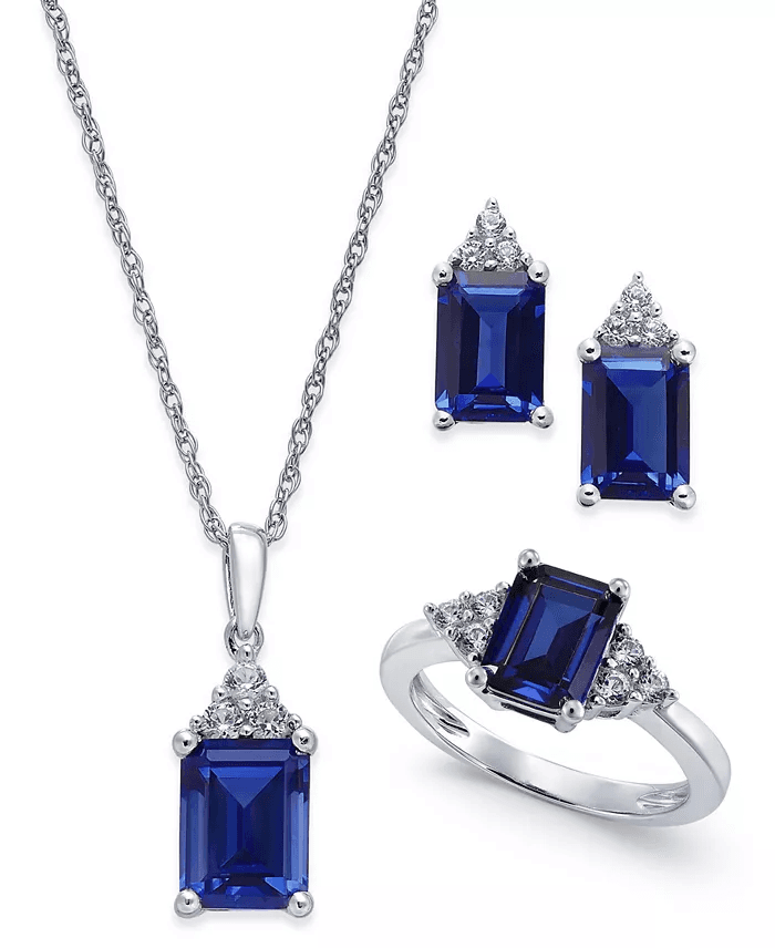 Macys #Ad:Lab-Grown Blue Sapphire and White Sapphire Jewelry Set in Sterling Silver $90 (was $300) + free shipping.