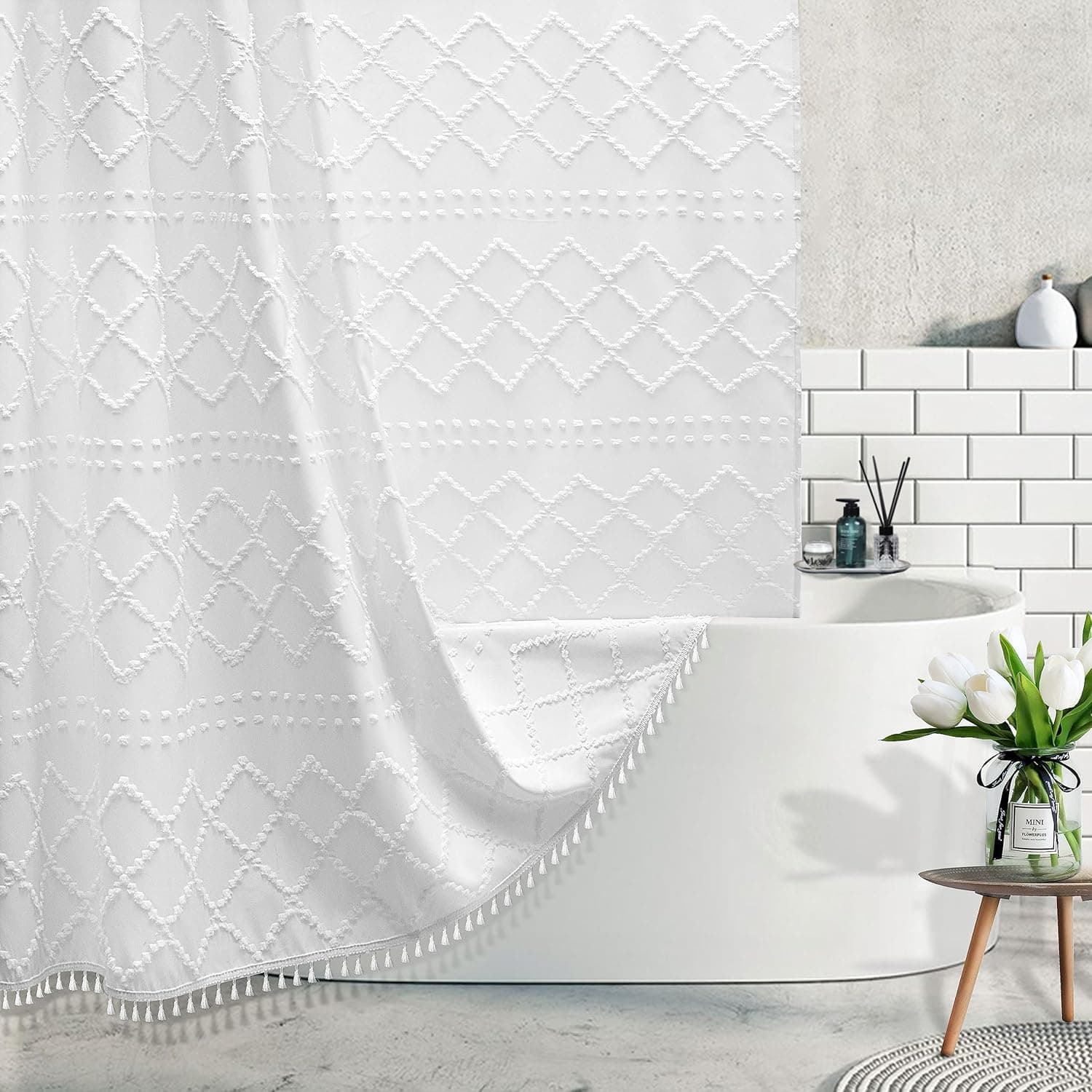 Amazon : White Boho Shower Curtain Fabric Shower Curtains $10 (Reg $22) + Free prime shipping. #ad