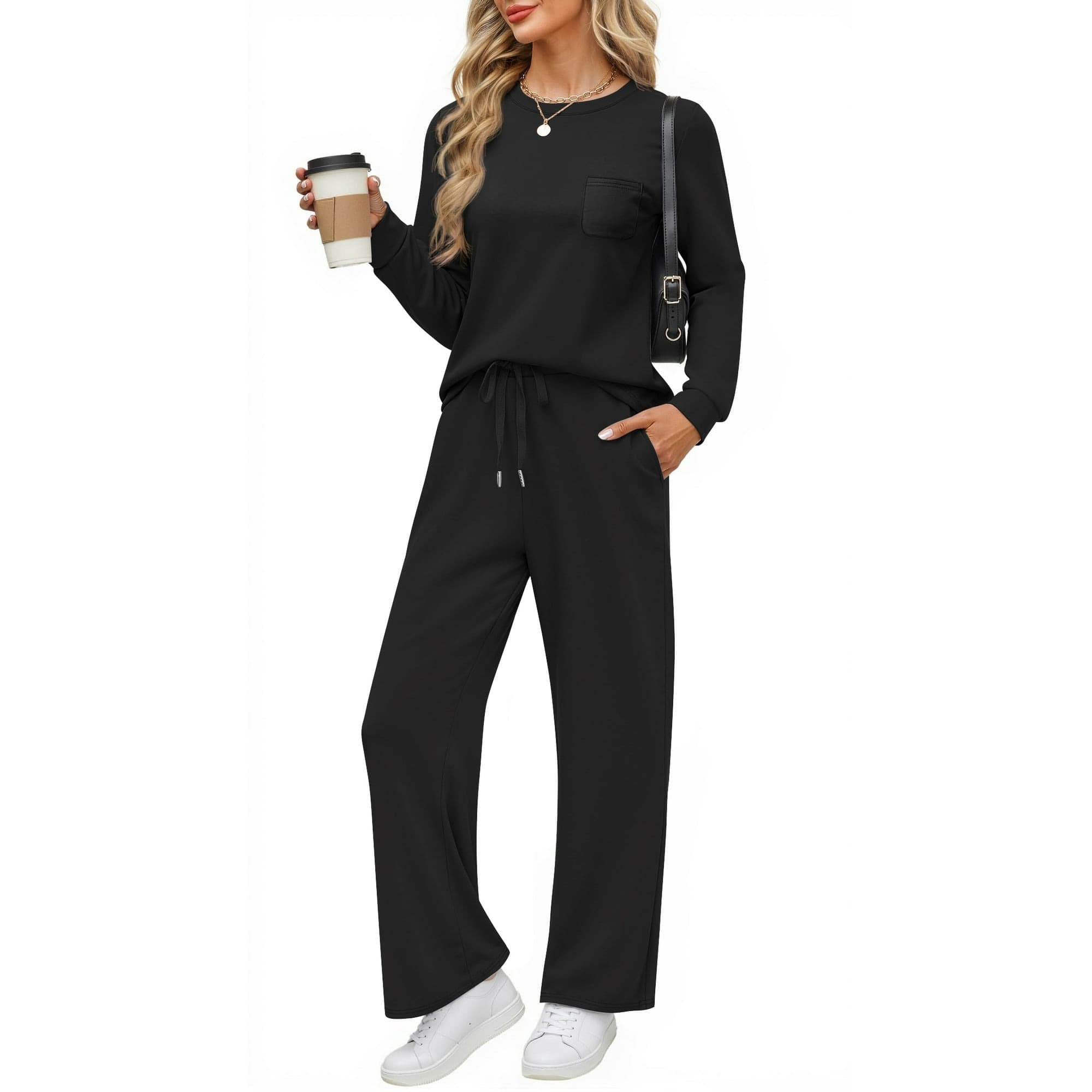 Walmart #ad :Fantaslook Two Piece Lounge Sets for Women Fall Outfits Long Sleeve Tops Wide Leg Pants For $22.89 (Reg $41.98)