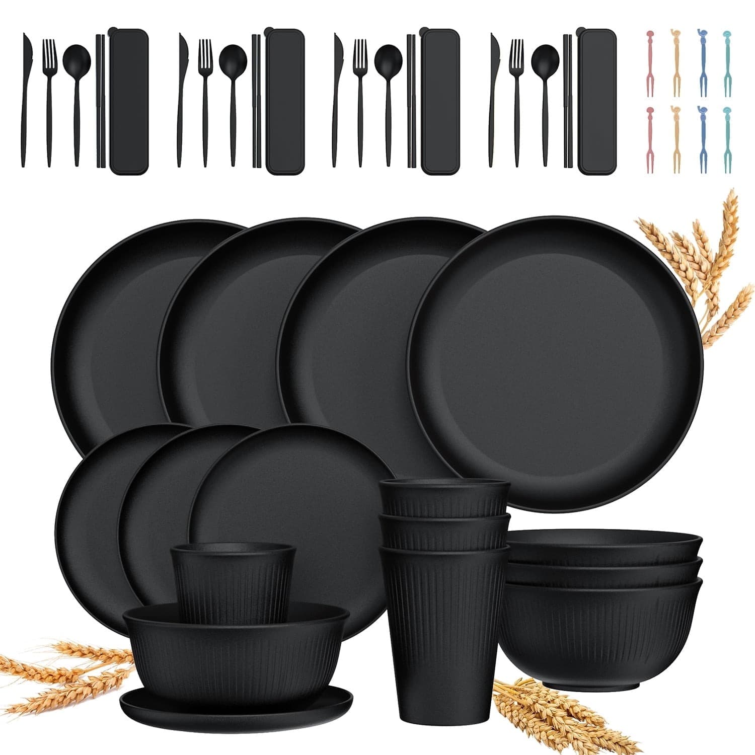 Walmart #ad :GPED 48 Pcs Wheat Straw Dinnerware Sets For 4, Unbreakable Dinnerware Sets For $17.99 (Reg $79.99)