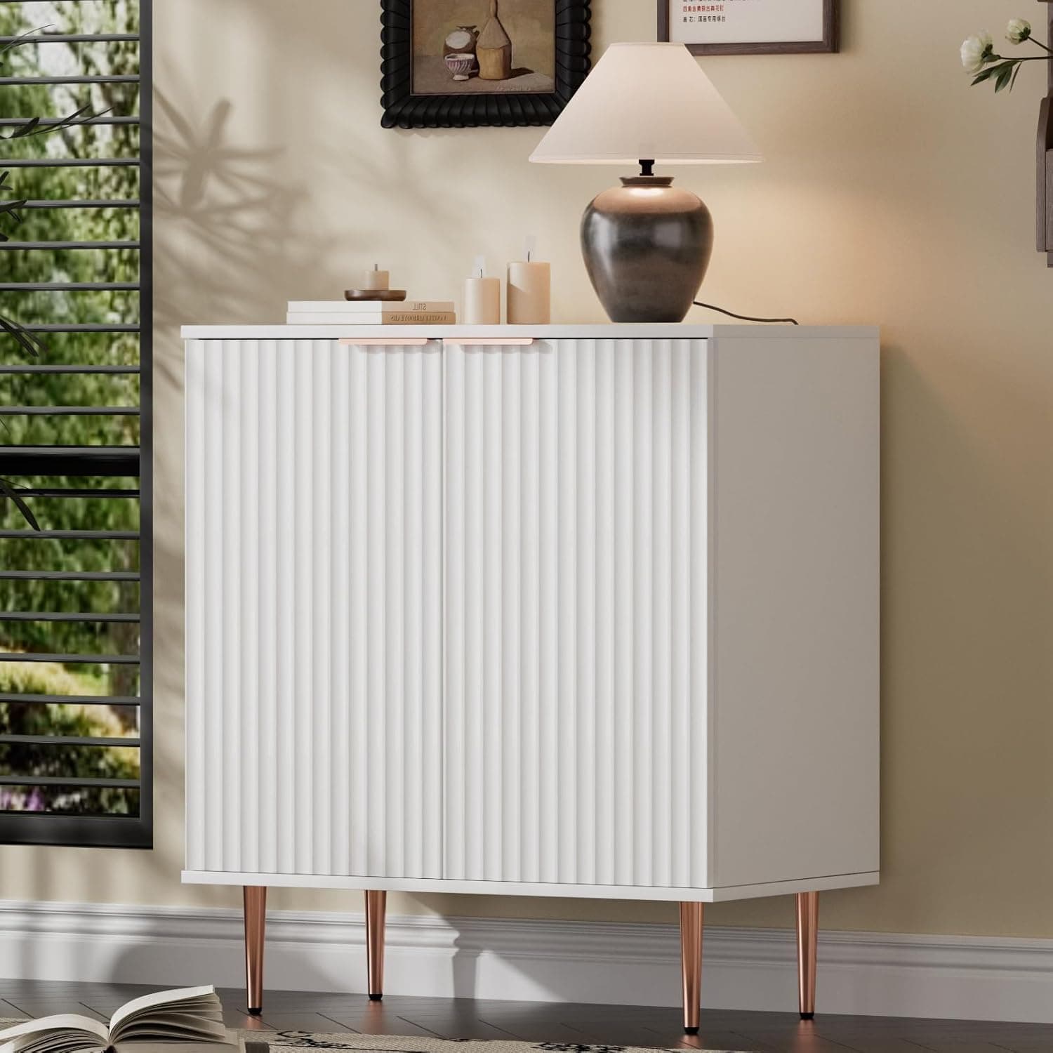 Amazon : Eoyutlly White Fluted Buffet Storage Cabinet for $54.71 (Reg $96) + Free shipping. #ad