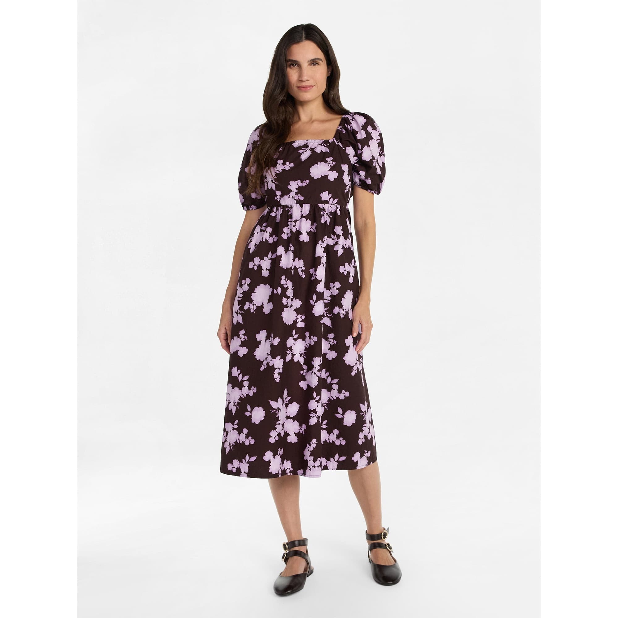 Walmart #ad :Time and Tru Women’s Midi Dress with Puff Sleeves, XS-XXXL For $10.98 (Reg $22.98)