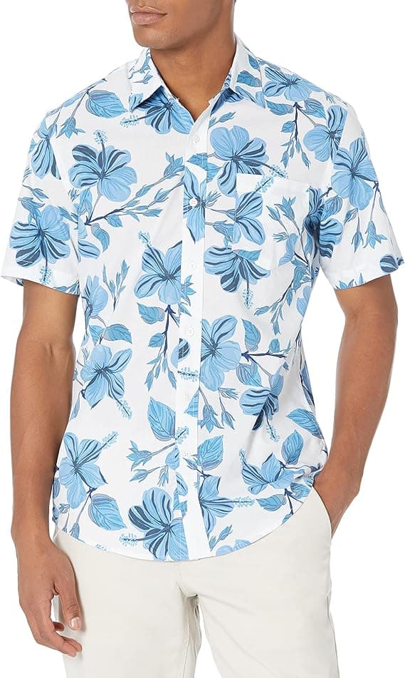Amazon :Amazon Essentials Men’s Slim-Fit Short-Sleeve Print Shirt $6.38  (Reg $11) + Free prime shipping. #ad