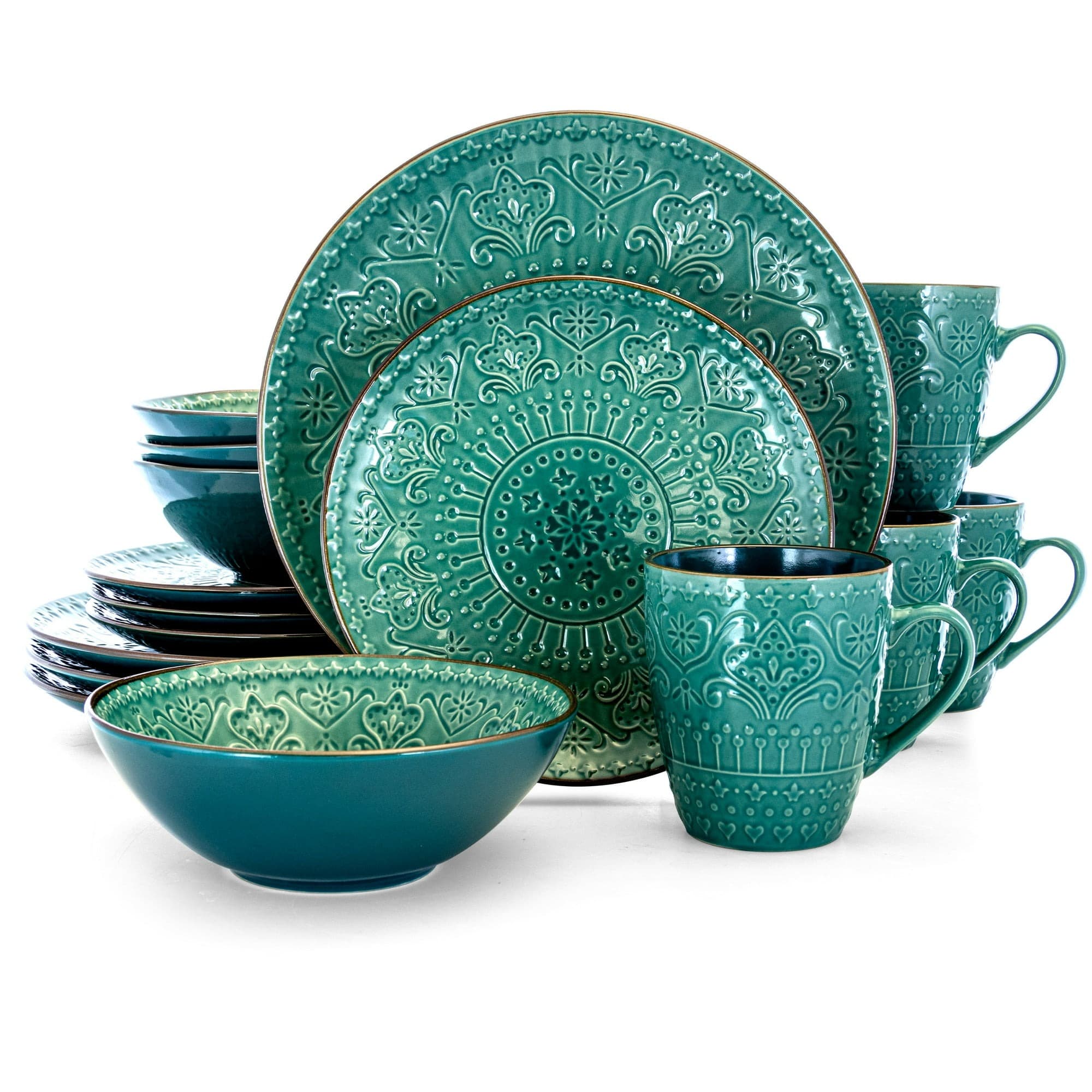 Walmart #ad :Elama Sea Foam Mozaic 16 Piece Round Stoneware Dinnerware Set in Sea Green For $55.99 (Reg $139.44)