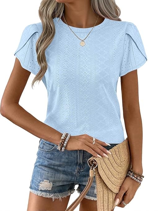 Amazon : ANRABESS Womens Tops Summer Eyelet Petal Short Sleeve T Shirts $6 (Reg $15) + Free prime shipping. #ad