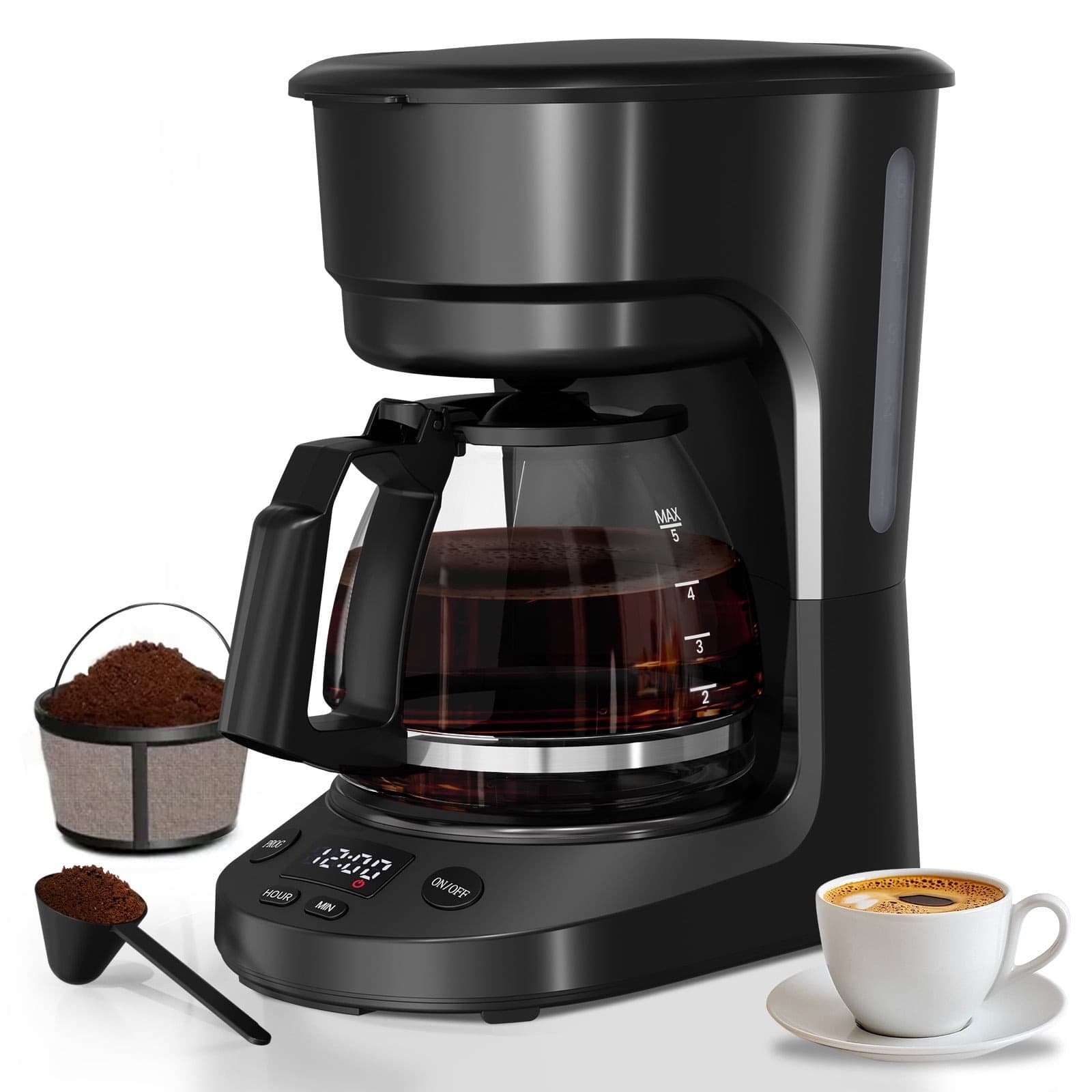 Walmart #ad :Auseo 5-Cup Drip Coffee Maker, Programmable, Timing Function For $19.69 (Reg $29.99)