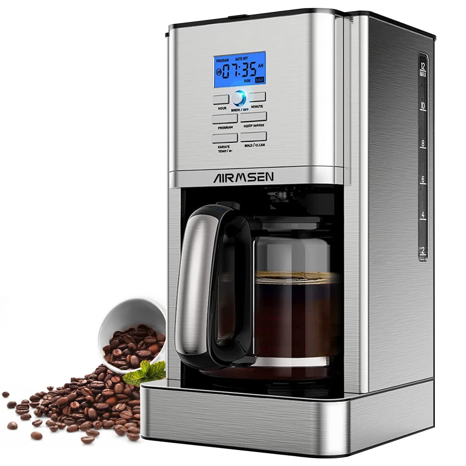 Walmart #ad :AIRMSEN Stainless Steel 12 Cup Drip Coffee Maker, Programmable Coffee Machine Self-Cleaning For $59.99 (Reg $89.99)