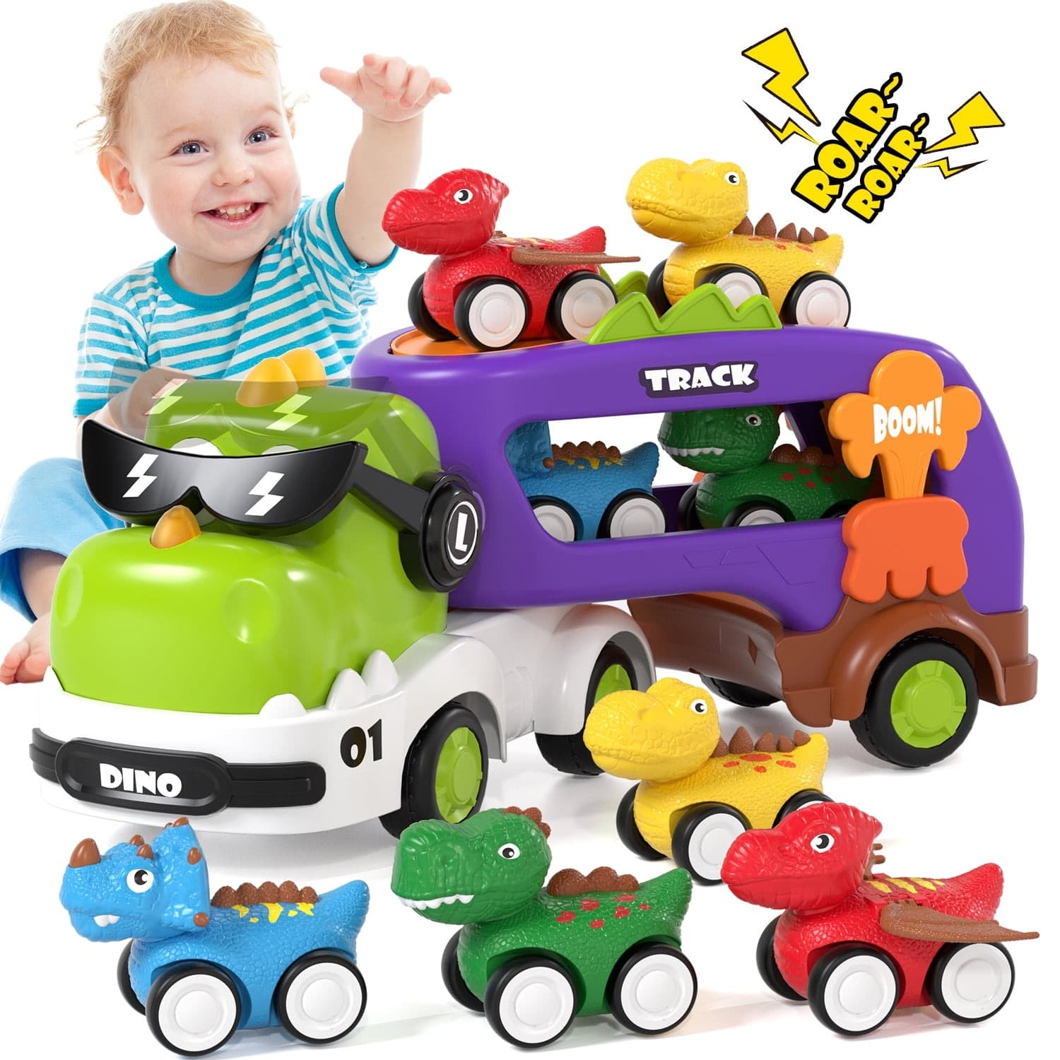 Walmart #ad :Toddler Toys for Boys 2 3 4 5+ Years Old, Dinosaur Toy Cars with Lights &amp; Sounds For $21.29 (Reg $36.99)