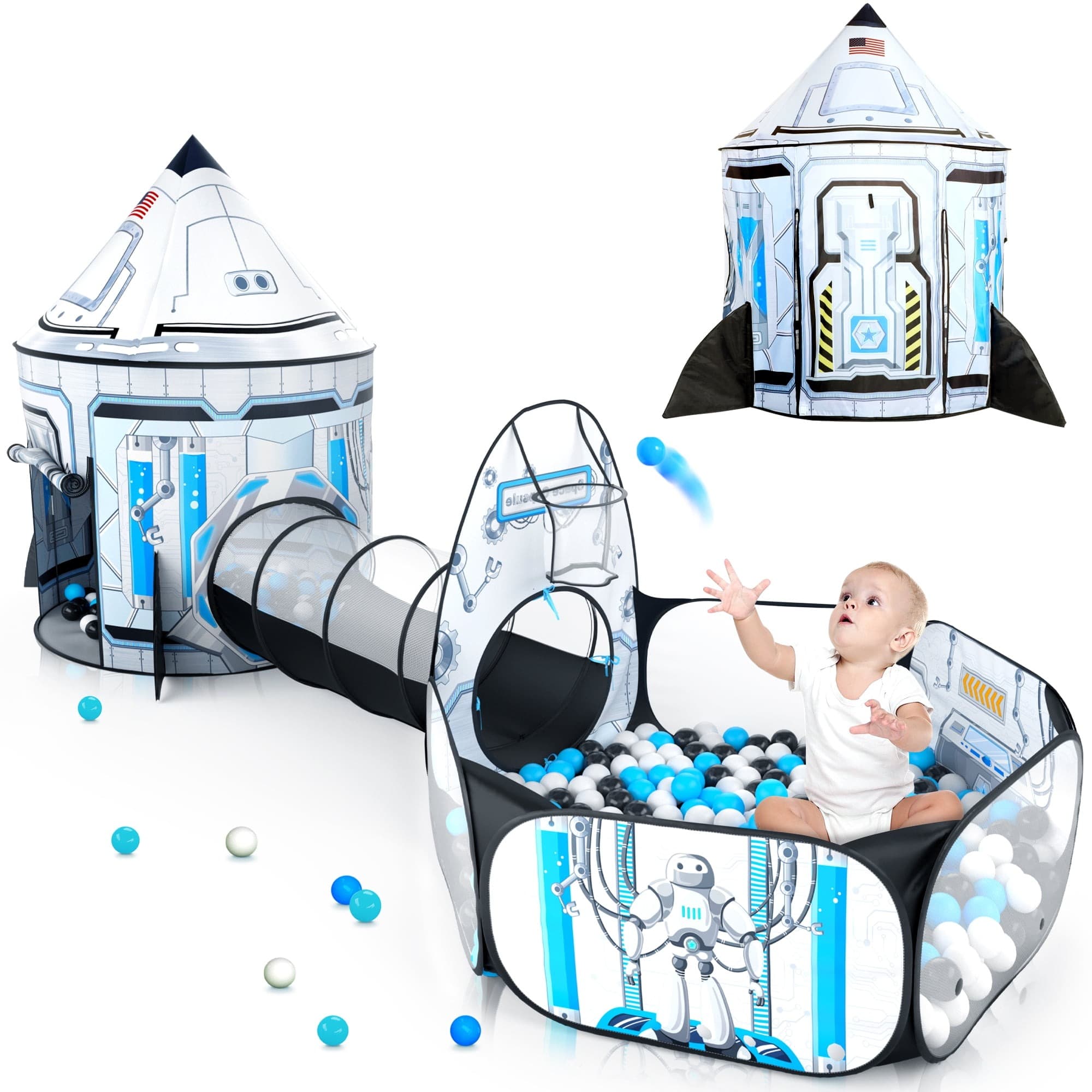 Walmart #ad :SweHouse 3pc Spaceship Play Tunnel Tent for Kids with Baby Ball Pit For $31.99 (Reg $39.99)