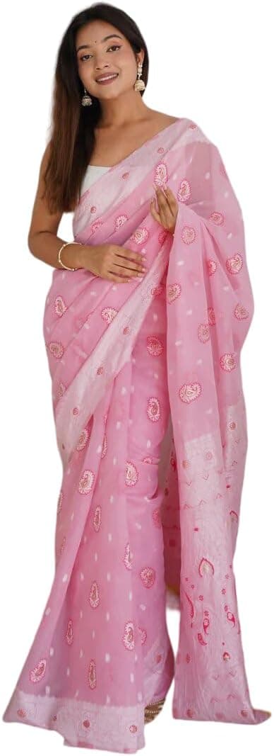 Amazon : Women’s Cotton Blend Saree With Zari Work &amp; Unstitched Blouse Piece $33 + Free prime shipping. #ad