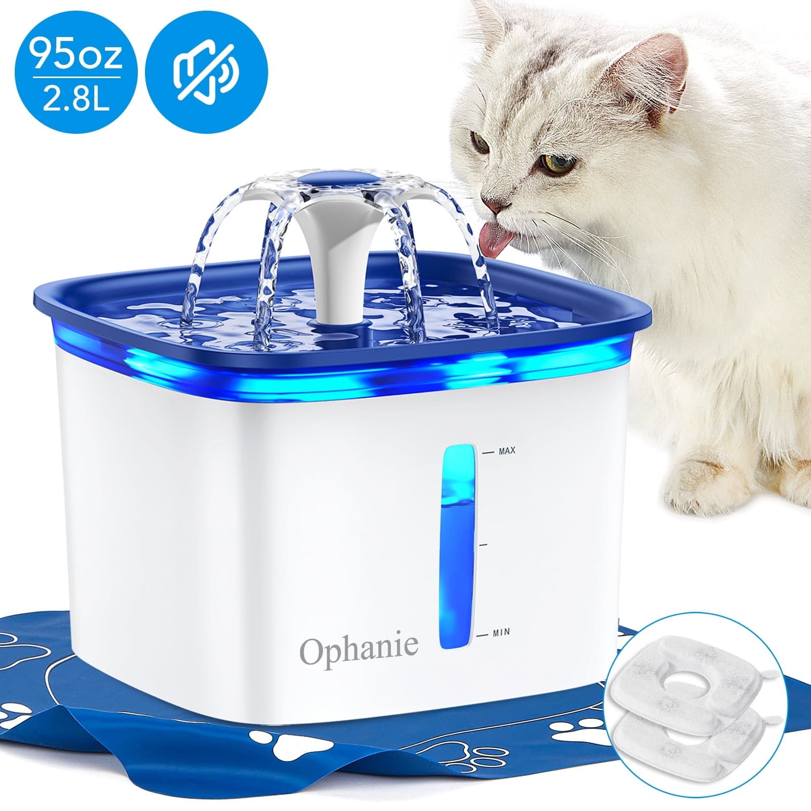 Walmart #ad : Ophanie 95oz/2.8L Pet Fountain with Anti-slip Mat &amp; Replacement Filters for $16.98 (Was $40) + Free Pickup.