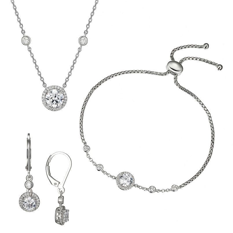 Kohls #ad : Classic Treasures Sterling Silver Halo Bracelet, Necklace &amp; Earrings Set for $74 (Reg $300) + $10 Kohl’s Cash + Free Shipping.