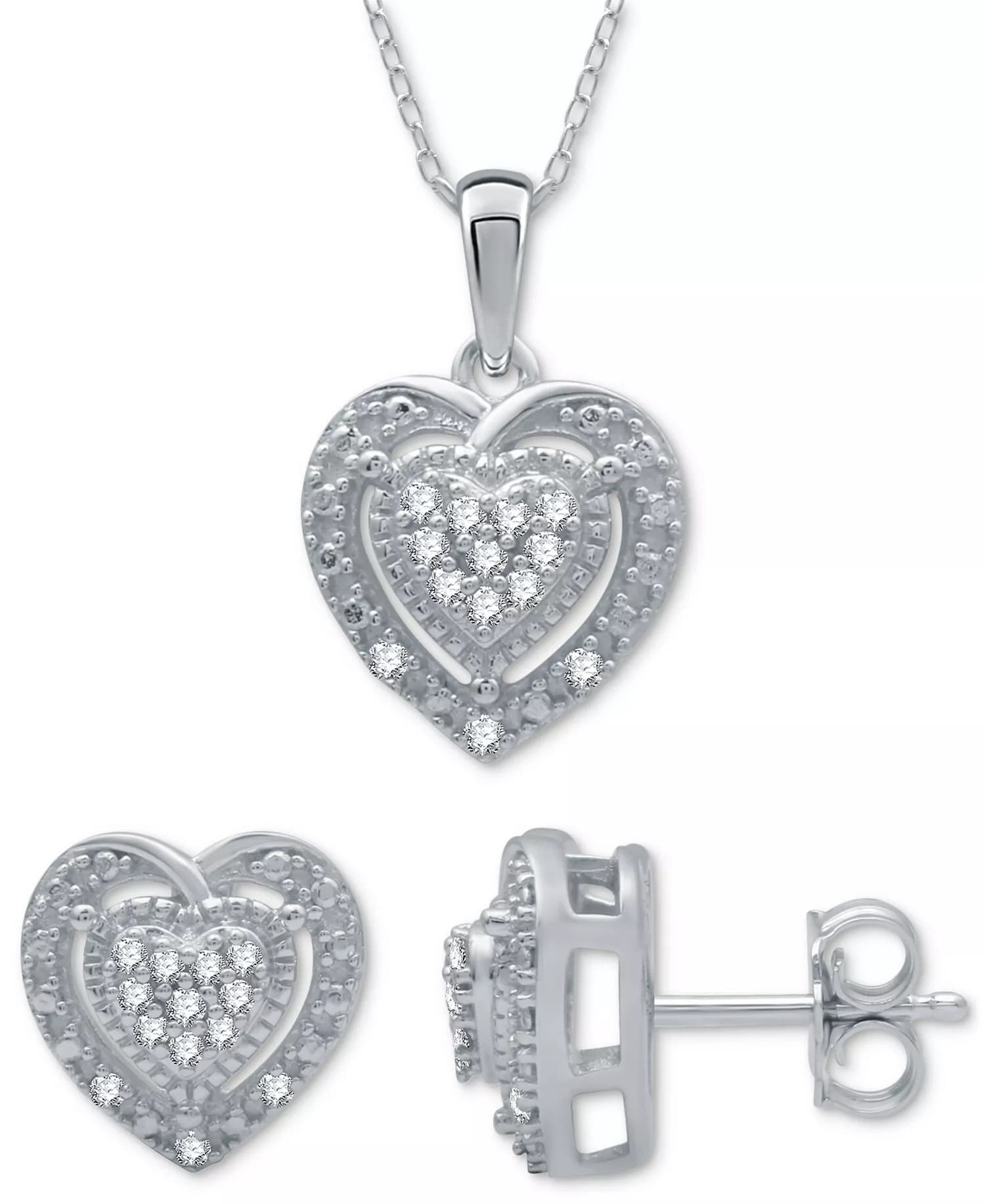 Macys #ad : Diamond Heart Cluster Pendant Necklace &amp; Matching Stud Earrings in Sterling Silver for $60 (reg $200) + Free Shipping.