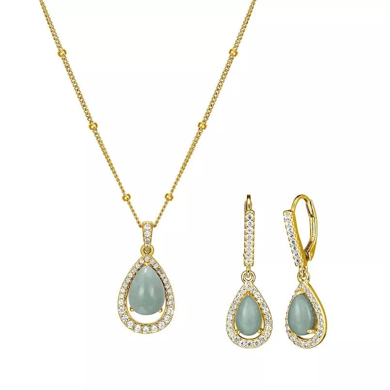 Kohls #ad : Dynasty Jade 18k Gold Over Silver Teardrop Pendant &amp; Earring Set for $74 (Reg $300) + $10 Kohl’s Cash + Free Shipping.