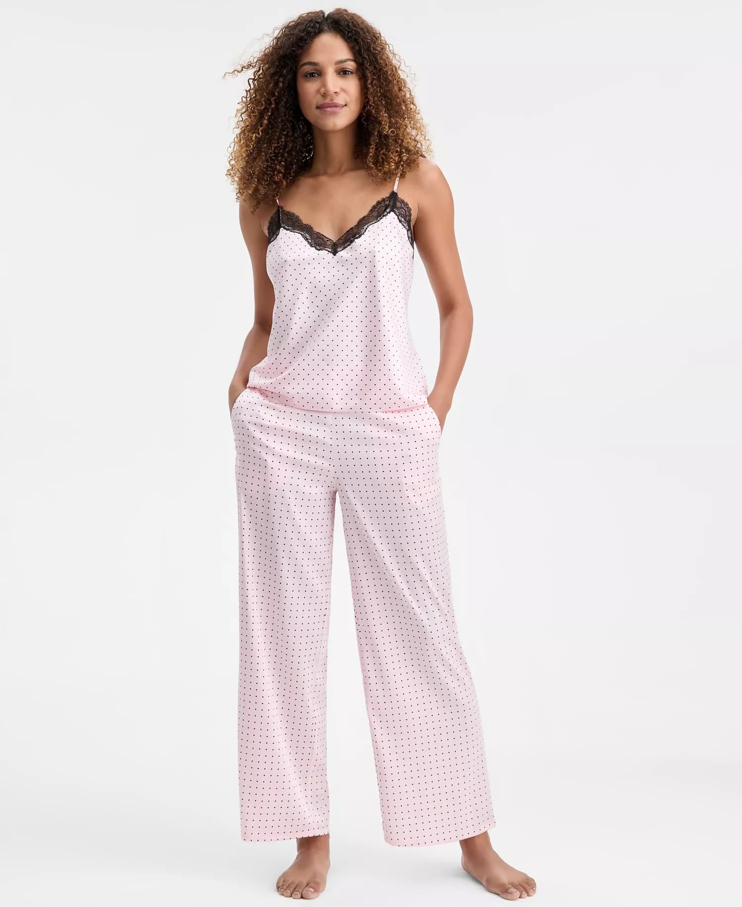 Macys #ad : I.N.C. Women’s Stretch Satin Lace-Trim Top &amp; Pajama Pants Set for $29.75 (reg $60) + Free Shipping.
