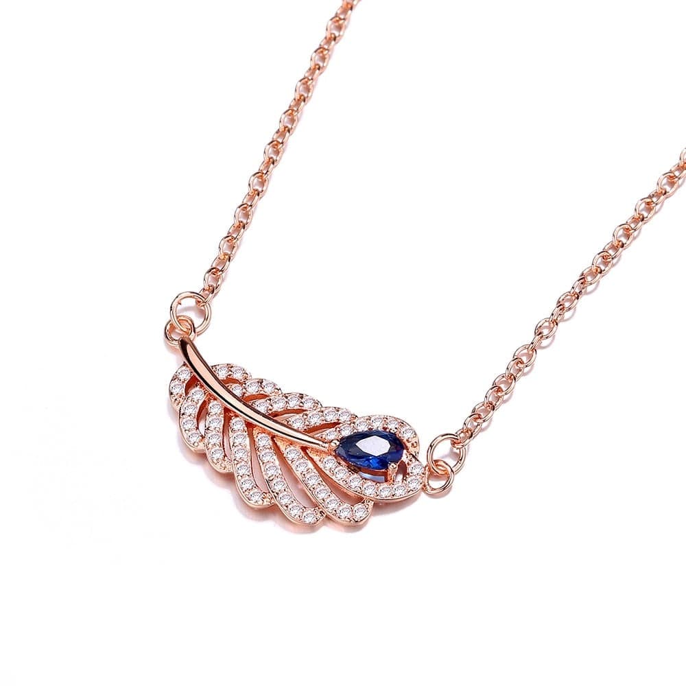 Walmart #ad :Sterling Silver and Rose Gold Sapphire Leaf Pendant Necklace For $14.99 (Reg $59.99)