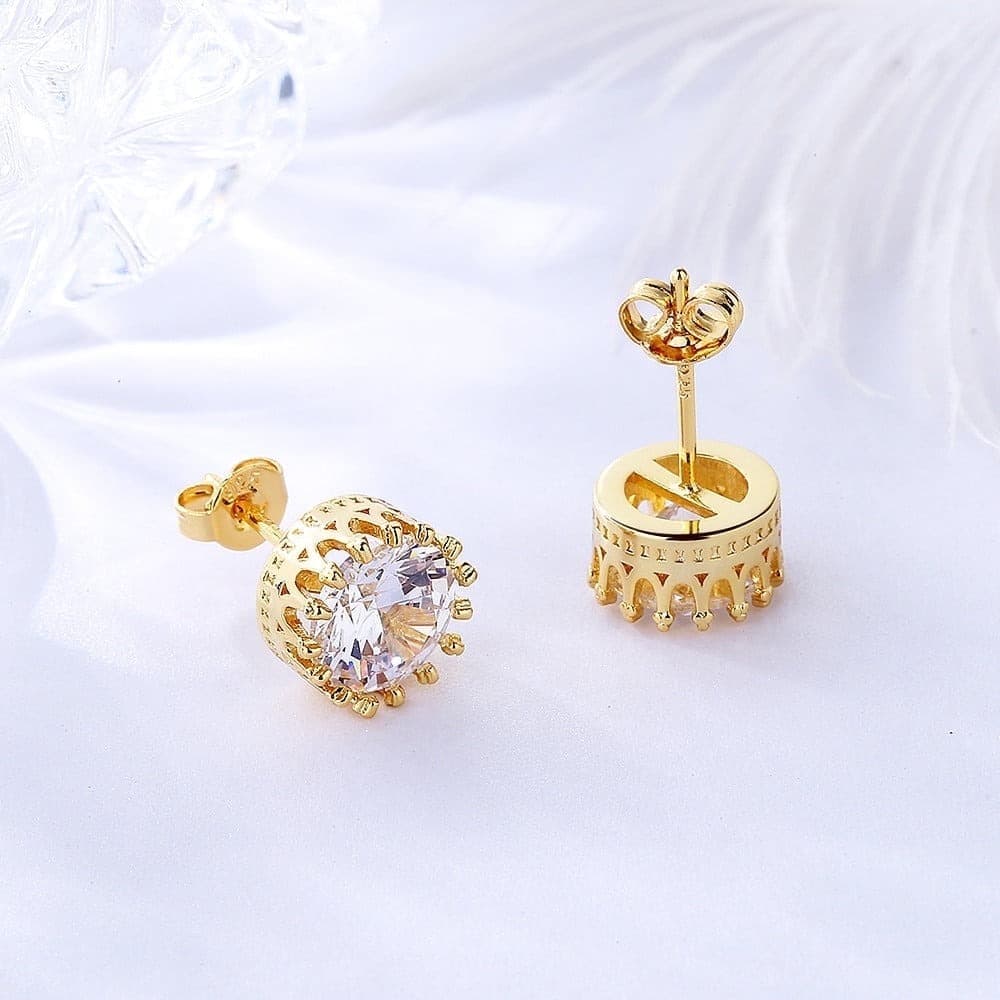 Walmart #ad :Amy and Annette 14K Gold Plated Crown Stud Earrings with crystals from Swarovski For $16.99 (Reg $79.99)