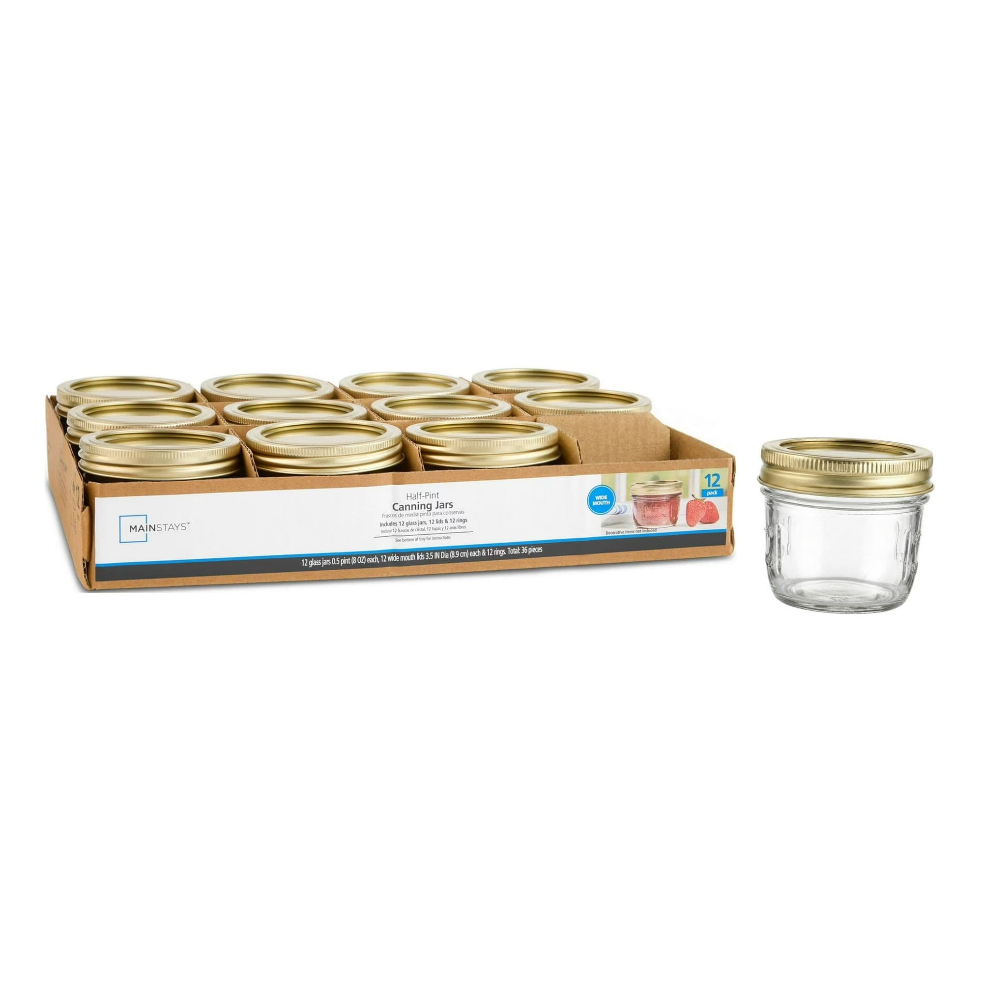 Walmart #ad :Mainstays Small 8 oz Mason Jars 12pk, Wide Mouth Half Pint Canning Jars and Lids For $10.97