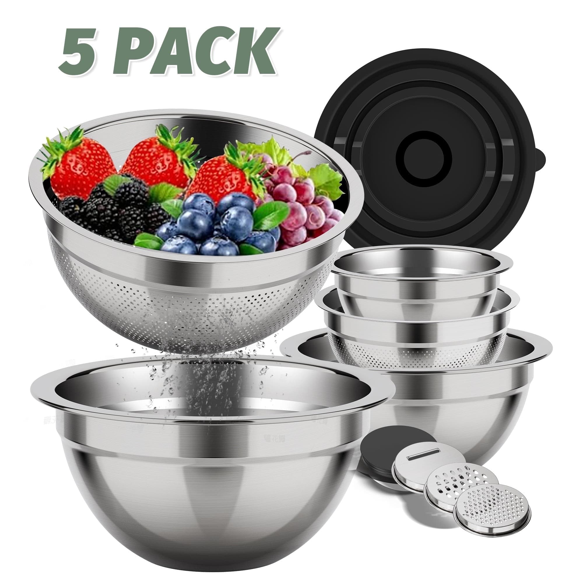 Walmart #ad :Laoyebaoho Mixing Bowls with Lids, 5 Pcs Stainless Steel Bowls Set with Graters For $19.99 (Reg $23.99)