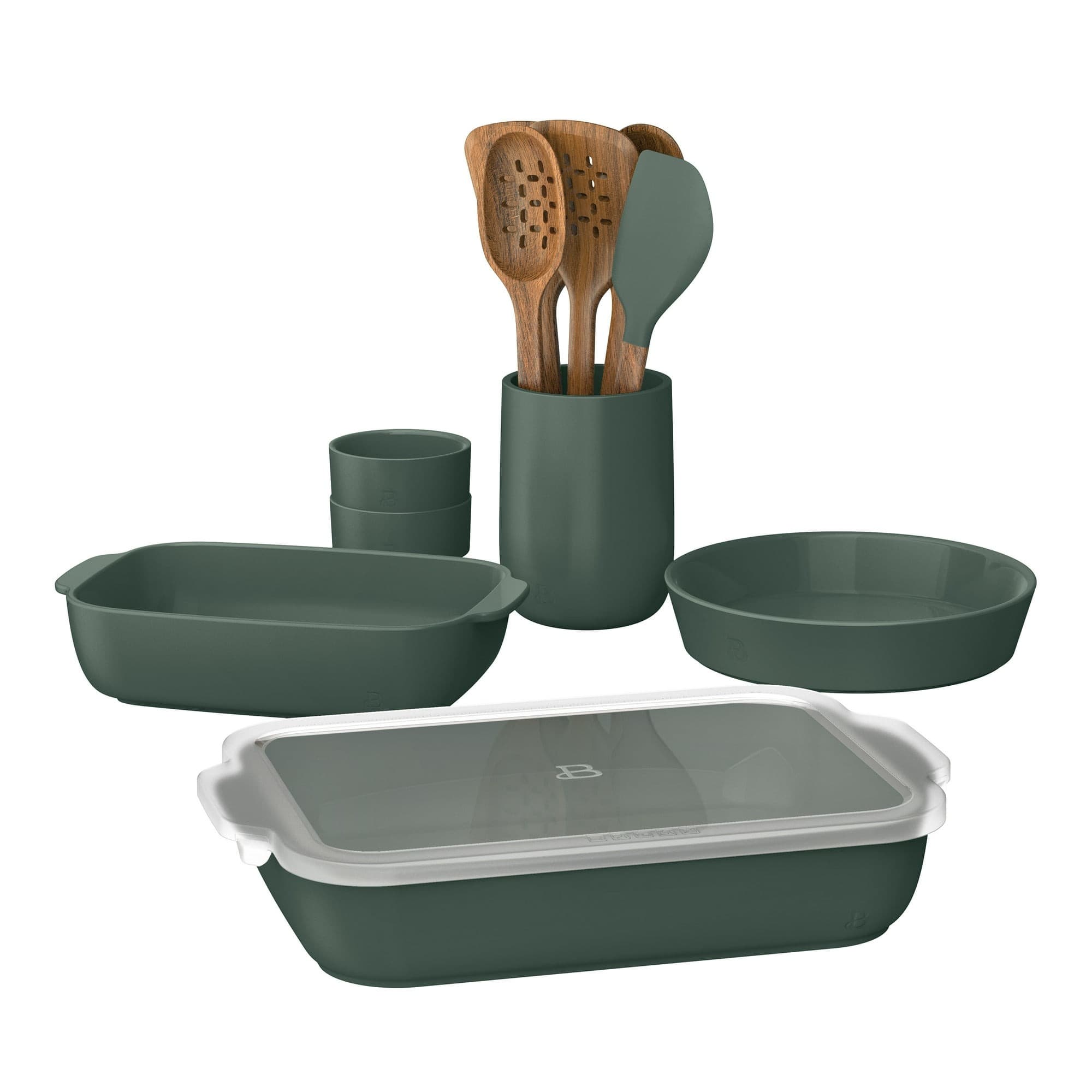 Walmart #ad : Beautiful 12-Piece Stoneware Bakeware & Kitchen Tools Set, Thyme Green by Drew Barrymore For $46.97 (Reg $99.82)