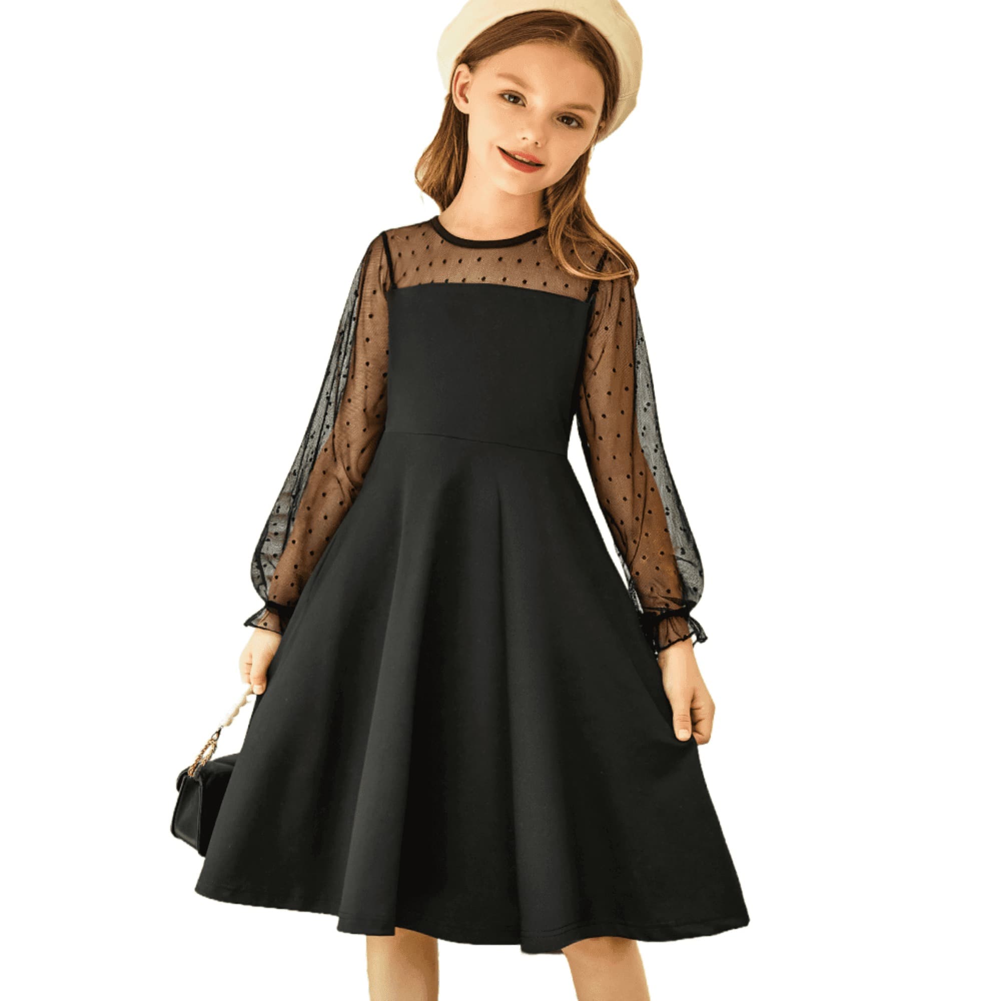 Walmart #ad :Oudiya Girls Mesh Puff Lantern Long Sleeve High Waist Formal A Line Black Dress For $24.99 (Reg $32.99)