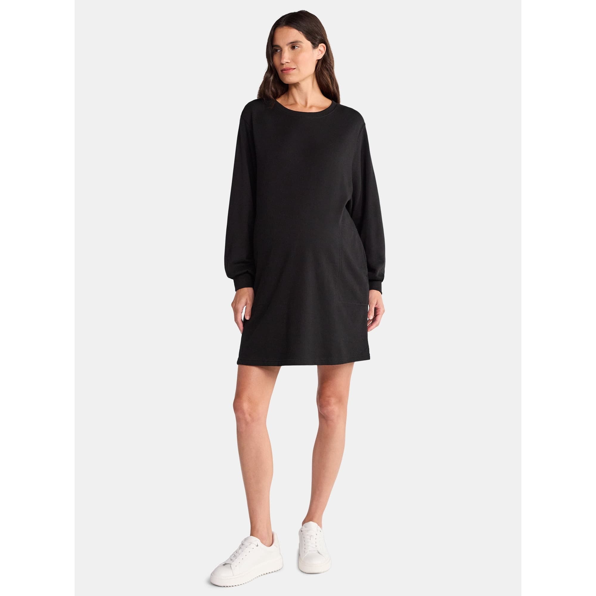 Walmart #ad :Time and Tru Women’s Maternity French Terry Sweatshirt Dress with Long Sleeves For $7 (Reg $16.98)