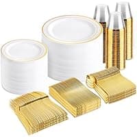 Amazon :600-Piece Gold Disposable Plastic Dinnerware Set for 100 Guests $51.29 (Reg $70) + Free shipping. #ad