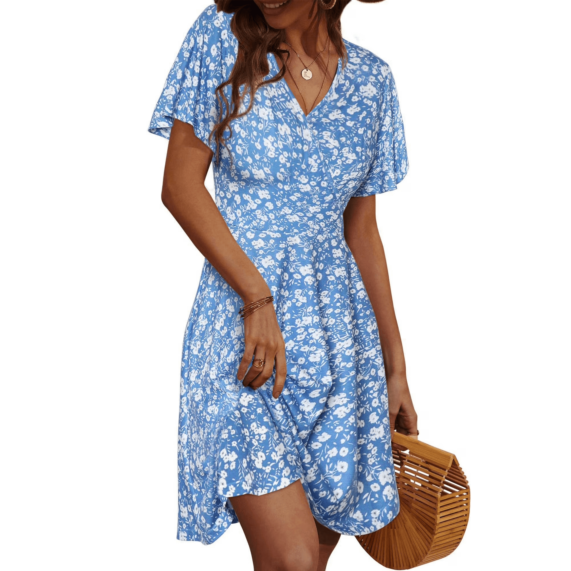 Walmart #ad:UVN Summer Dresses for Women Short Sleeve V Neck A-Line Midi Dress $14.99 (was $29.98) + store pickup.