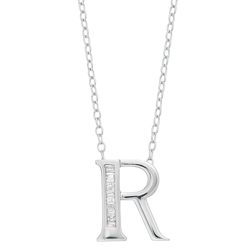 Kohls #ad : Sterling Silver Baguette Diamond Initial Pendant Necklace for $42 (Reg $175) + Free Shipping.