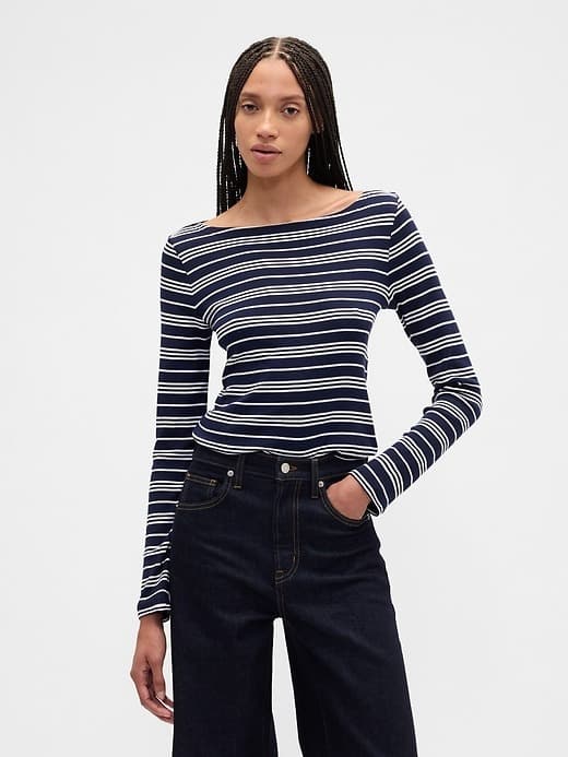 Gap #ad: Modern Ribbed Stripe Boatneck T-Shirt $3.82 (Reg $30) + Free Pickup.